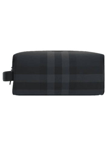 Allover Check Strap Pouch Clutch Bag Charcoal - BURBERRY - BALAAN 1
