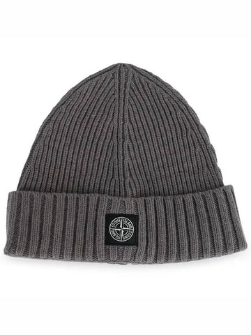 Stone Kids Logo Patch Wool Knit Beanie Dark Gray 7916N03Z3 V0063 - STONE ISLAND - BALAAN 1