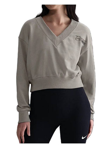 Sportswear Phoenix Fleece Oversized V-Neck Cropped Sweatshirt College Grey - NIKE - BALAAN 1