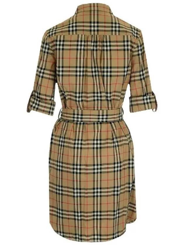 Vintage Check Stretch Cotton Tie-Waist Shirt Dress Beige - BURBERRY - BALAAN 4