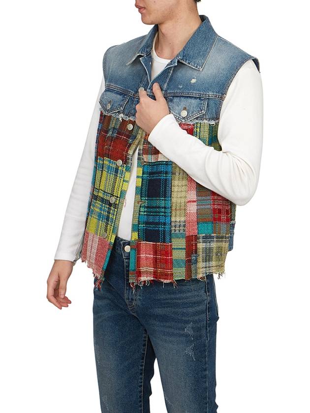 Tartan Patchwork Denim Vest Blue - ACNE STUDIOS - BALAAN 6