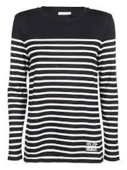 Women's M Logo Hem Striped Cotton Long Sleeve T-Shirt Black White - MAX MARA - BALAAN 2