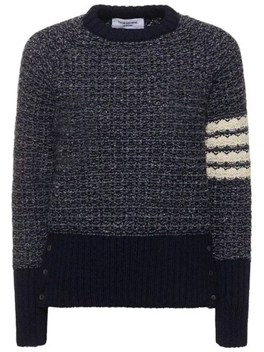 4 Bar Stripe Melange Effect Wool Knit Top Navy - THOM BROWNE - BALAAN 2