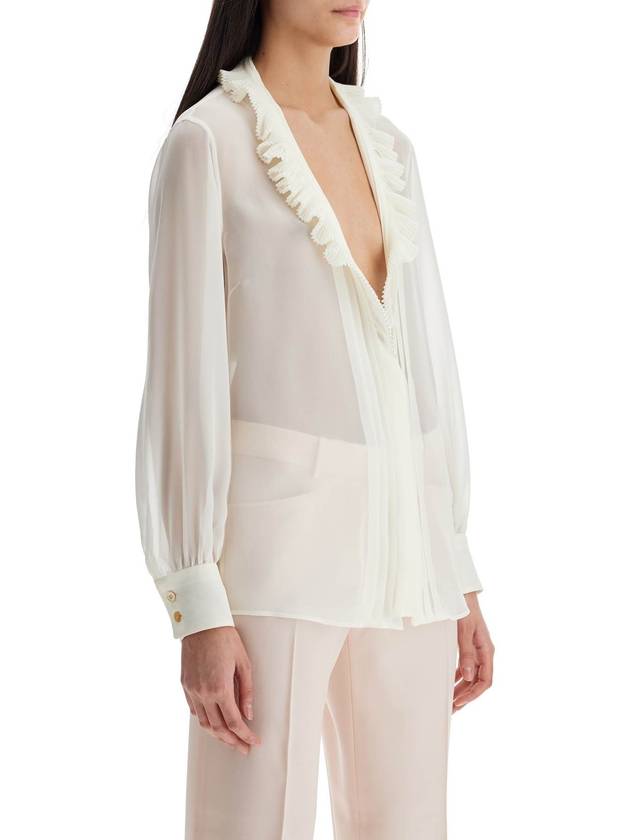 cream silk shirt with ruffled collar and mother-of-pearl buttons - TOM FORD - BALAAN 2