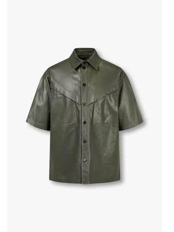 Men s Glossy Leather Short Sleeve Shirt Dark Khaki - EMPORIO ARMANI - BALAAN 1