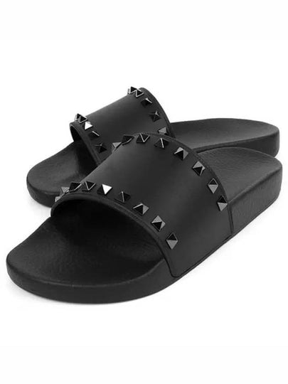 Rubber Rockstud Slippers Black - VALENTINO - BALAAN 2