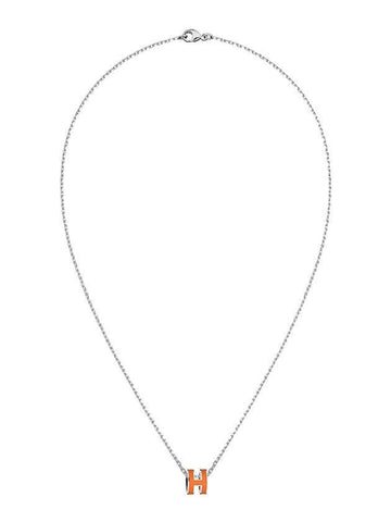 Mini Pop-Ache H Pendant Silver Necklace Orange - HERMES - BALAAN.