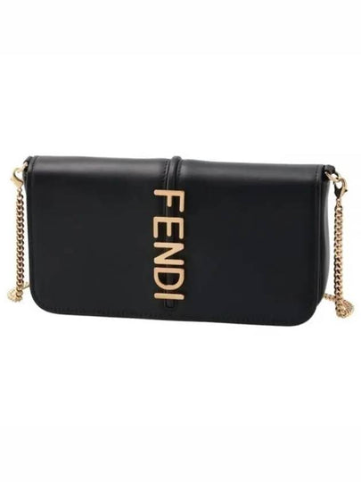 Graphy Chain Leather Long Wallet Black - FENDI - BALAAN 2