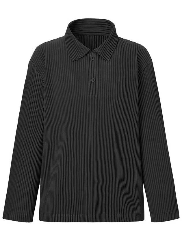 Men's Collar Neck Long Sleeve Pleated T-Shirt Black - MONPLISSE - BALAAN 1