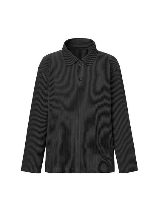 Men's Collar Neck Long Sleeve Pleated T-Shirt Black - MONPLISSE - BALAAN 2