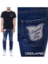 Wappen Patch Damaged Washed Denim Jeans Blue - DSQUARED2 - BALAAN.