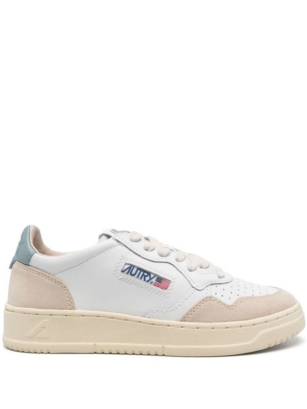 Autry Medalist Low Sneakers In White Leather And Slv Blue Suede Shoes - AUTRY - BALAAN 1