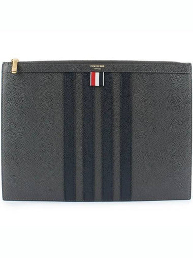 Diagonal Medium Document Case Clutch Bag Dark Grey - THOM BROWNE - BALAAN 1