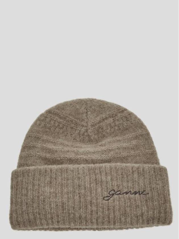 Embroidered Logo Knit Beanie Almond Milk - GANNI - BALAAN 2