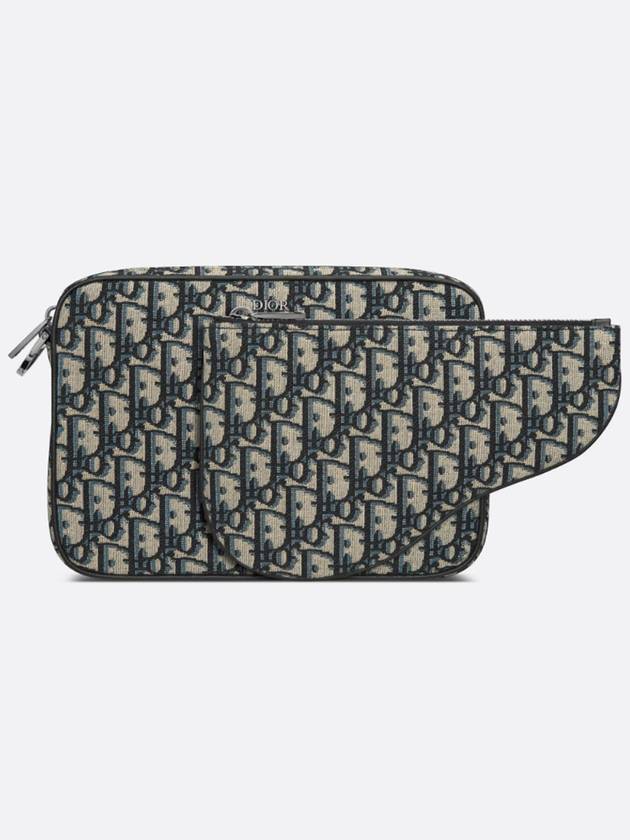 Oblique Jacquard Saddle Triple Pouch Cross Bag Black Beige - DIOR - BALAAN 5