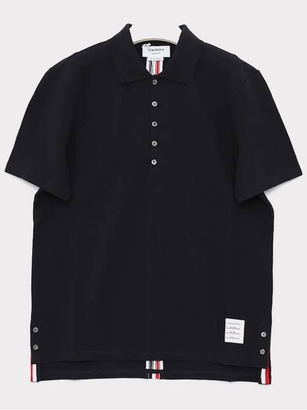 Men's Cotton Pique Center Bag Striped Short Sleeve Polo Shirt  Navy - THOM BROWNE - BALAAN 2