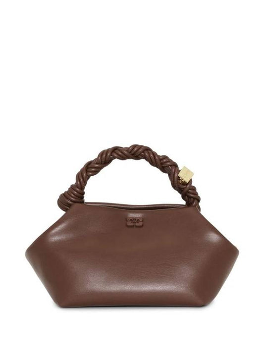 Logo twisted Handle Small Leather Tote Bag Brown - GANNI - BALAAN 1