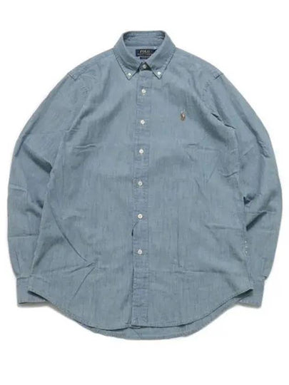 Embroidered Pony Logo Chambray Long Sleeves Shirt Denim Blue - POLO RALPH LAUREN - BALAAN 2