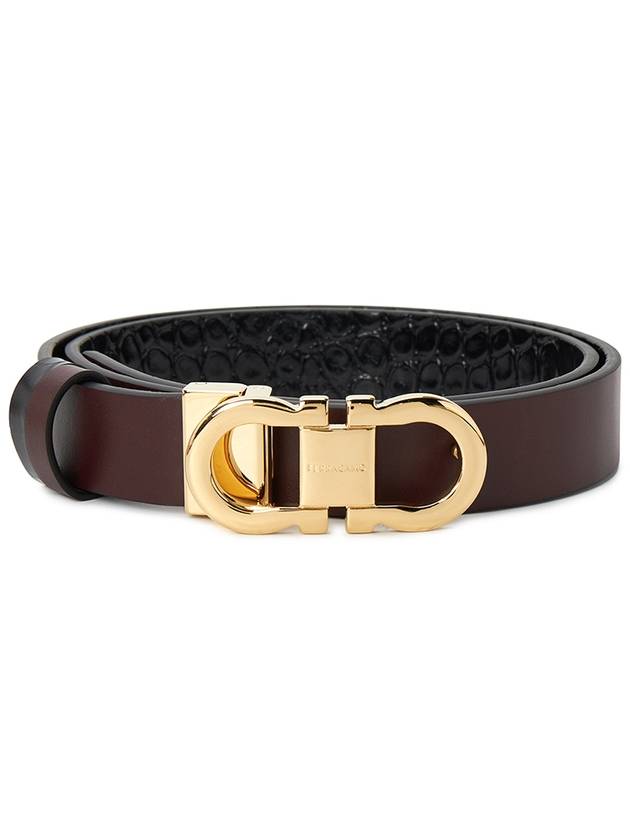 Reversible Gancini Leather Belt Black Dark Barolo - SALVATORE FERRAGAMO - BALAAN 3