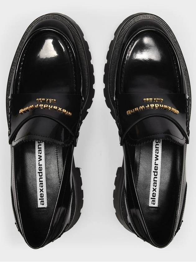 Carter Rug Gold Logo Leather Loafers Black - ALEXANDER WANG - BALAAN 4