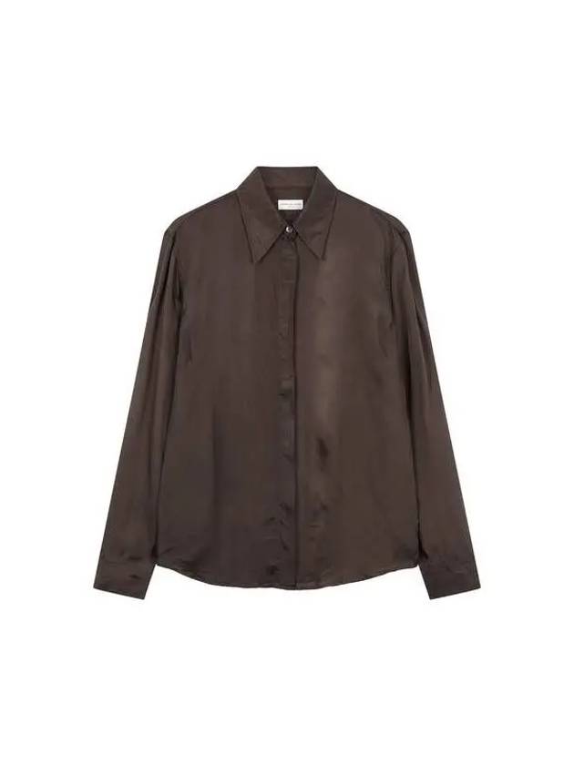 Women s Hidden Button Up Rayon Shirt Dark Brown - DRIES VAN NOTEN - BALAAN 1