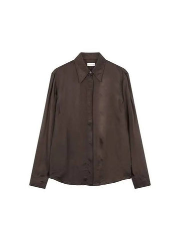 Women s Hidden Button Up Rayon Shirt Dark Brown - DRIES VAN NOTEN - BALAAN 1