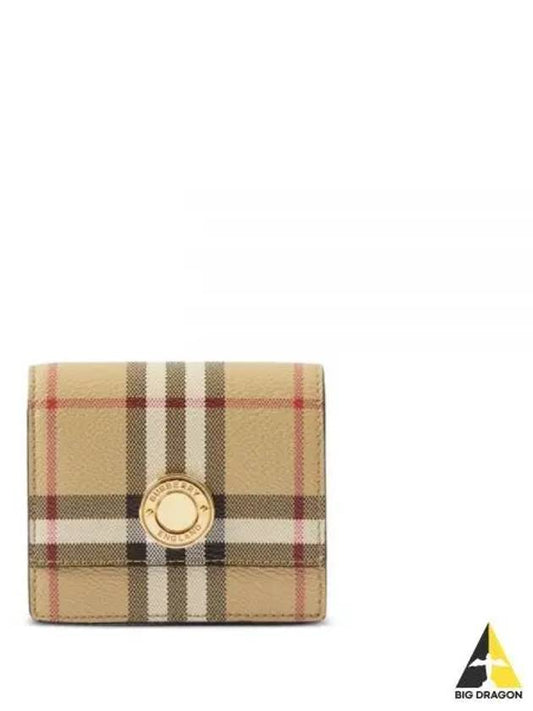 Check Small Leather Half Wallet Beige - BURBERRY - BALAAN 2