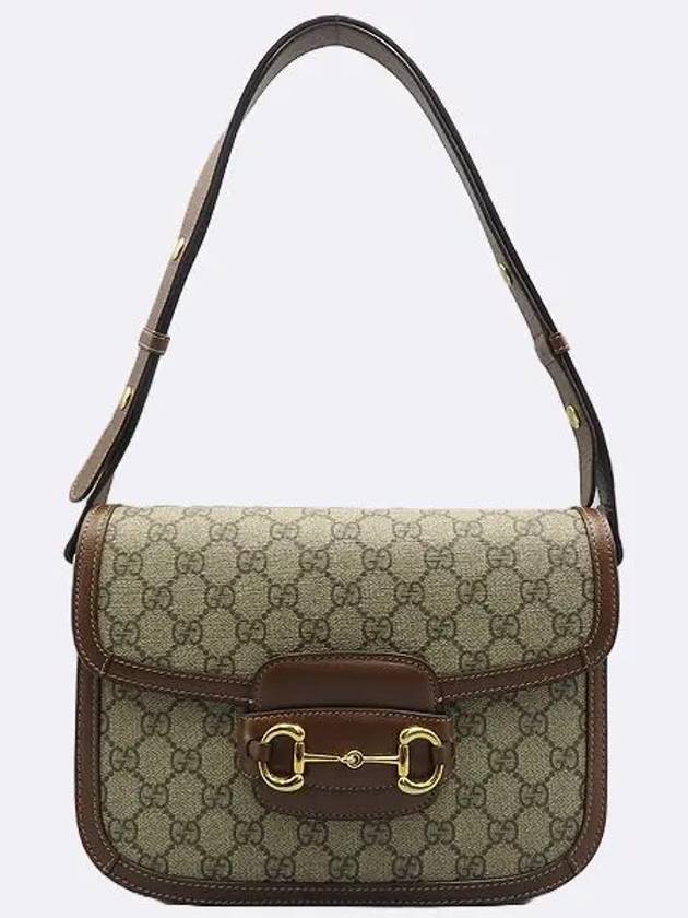 602204 Brown Leather GG Supreme Canvas 1955 Gold Horsebit Shoulder and Crossbag - GUCCI - BALAAN 1