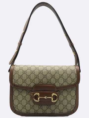 602204 Brown Leather GG Supreme Canvas 1955 Gold Horsebit Shoulder and Crossbag - GUCCI - BALAAN 1