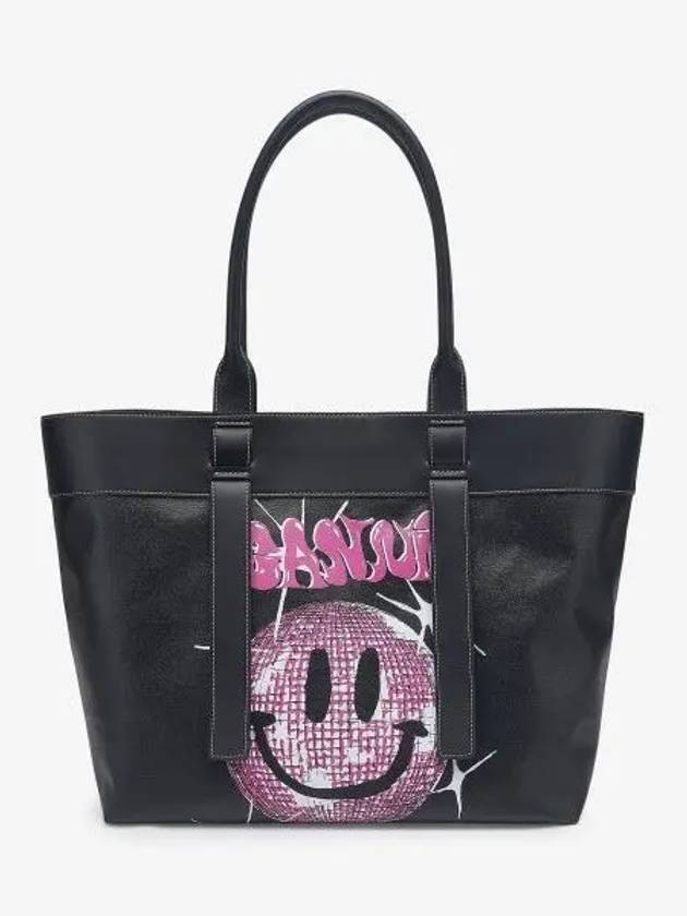 Smiley Logo Tote Bag Black - GANNI - BALAAN 2