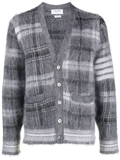 Funmix Tartan Mohair 4 Bar V-neck Cardigan Grey - THOM BROWNE - BALAAN 2