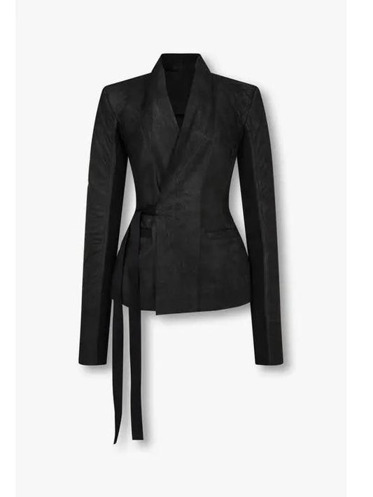 WOMEN V neck strap leather jacket black - RICK OWENS - BALAAN 1