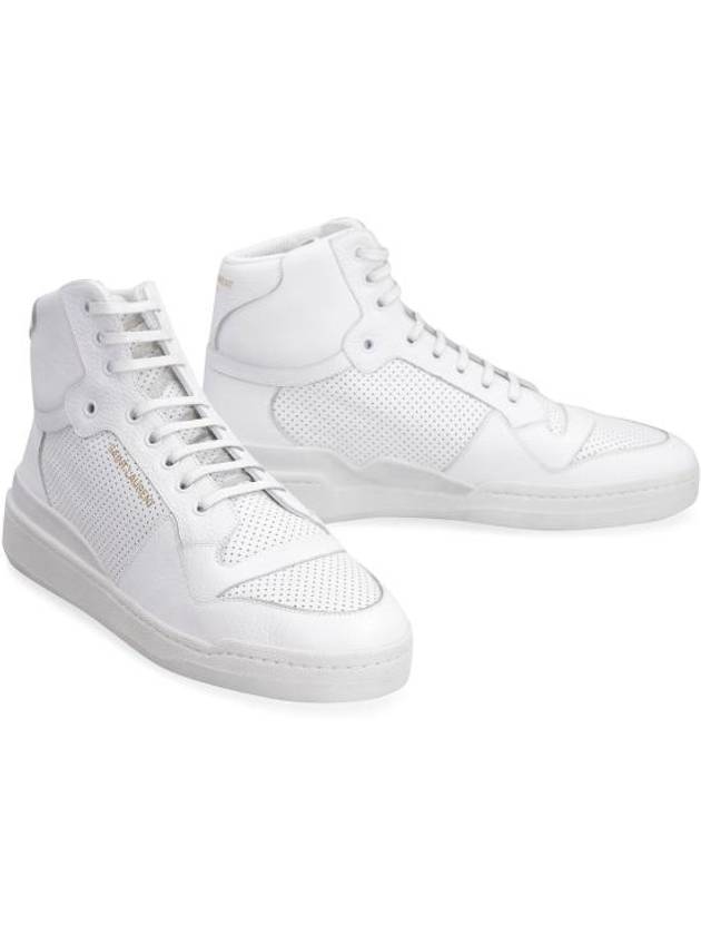 Men's SL24 Used-Look Perforated Leather Mid Top Sneakers White - SAINT LAURENT - BALAAN 4