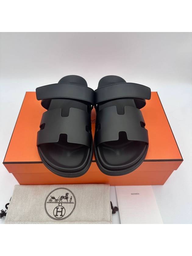 Hermes Chypre H Logo Calfskin Sandals Black - HERMES - BALAAN 4