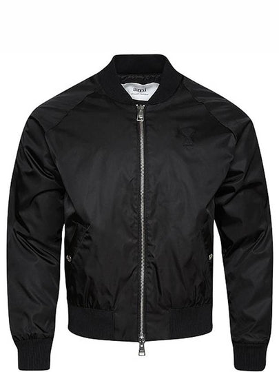 Heart Logo Bomber Jacket Black - AMI - BALAAN 2