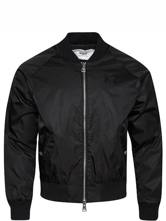 Heart Logo Bomber Jacket Black - AMI - BALAAN 2