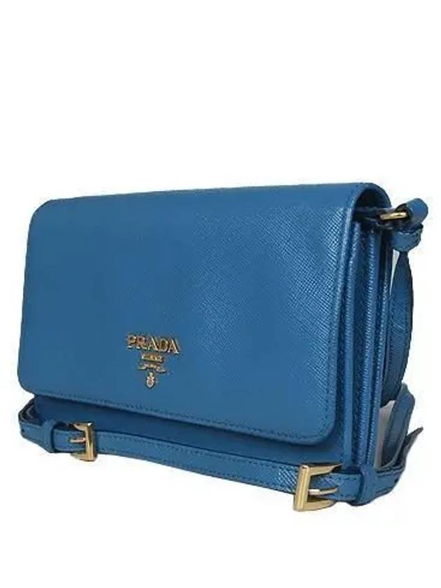 1M1437 Gold logo blue color Saffiano long wallet and crossbag - PRADA - BALAAN 2