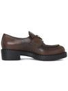 Triangle Logo Leather Loafers Chocolate - PRADA - BALAAN 5