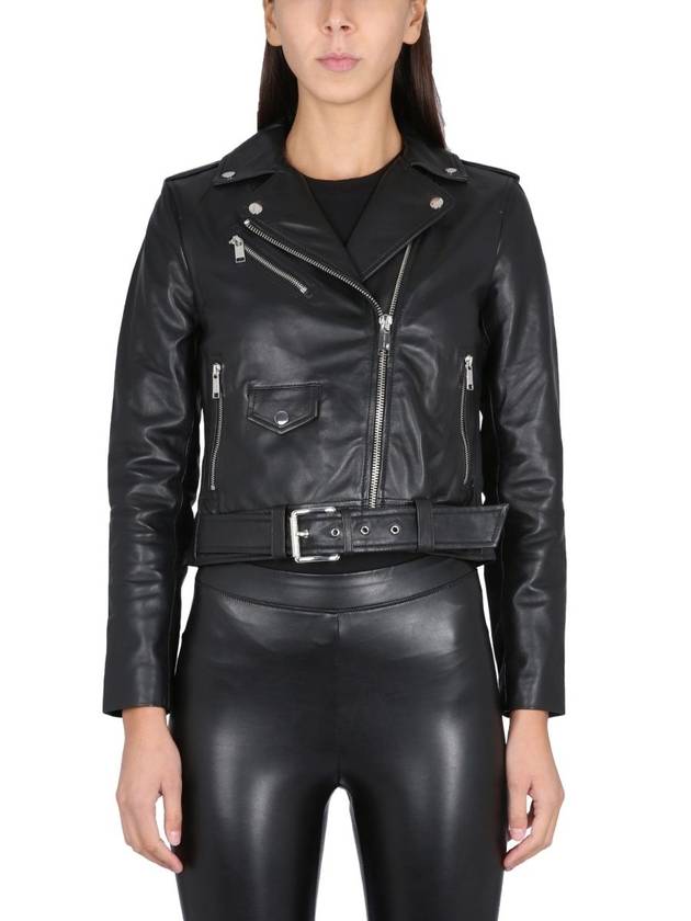 Women's Leather Biker Jacket Black - MICHAEL KORS - BALAAN 8