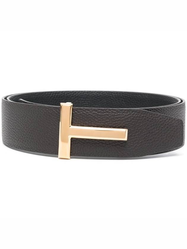 Gold Soft Grain Leather T Icon Belt Brown Black - TOM FORD - BALAAN 2