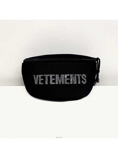 Logo Embellished Cotton Belt Bag Black - VETEMENTS - BALAAN 1