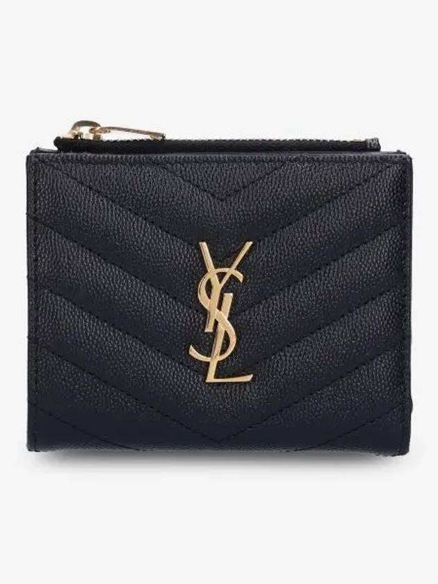 Cassandre Matelasse Grain De Poudre Embossed Leather Half Wallet Black - SAINT LAURENT - BALAAN 2