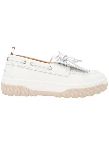 Women's Vitello Calf Kilt Boat Loafer White - THOM BROWNE - BALAAN 1