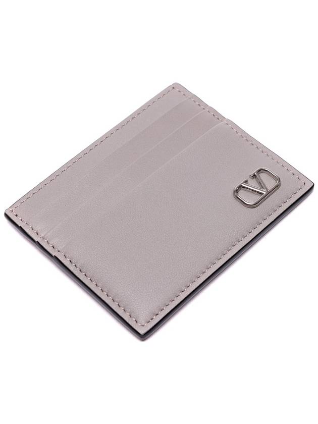 V Logo Signature Calfskin Card Wallet Grey - VALENTINO - BALAAN 6