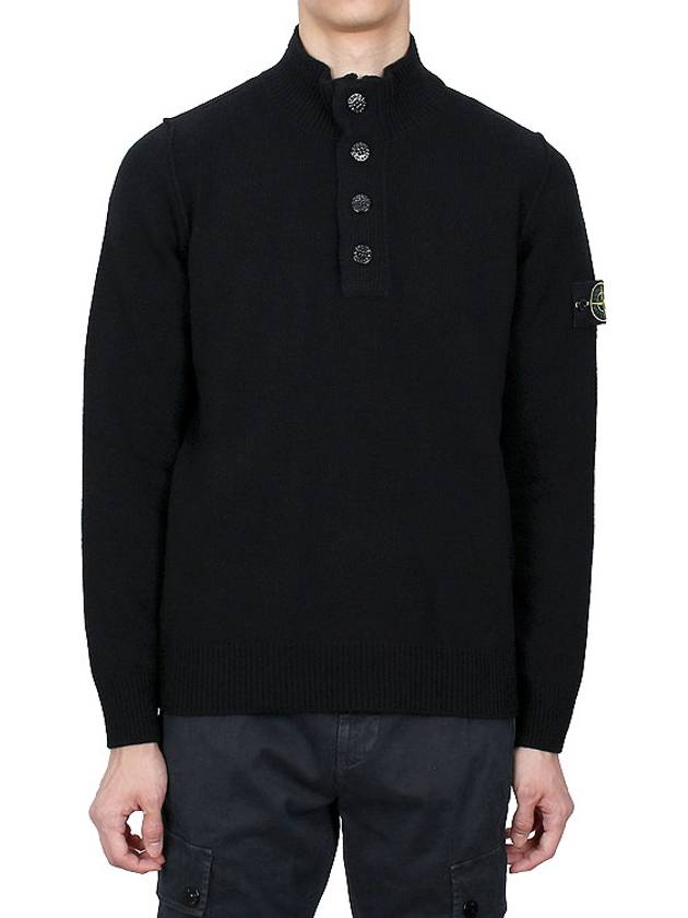 Wappen Patch Half Button Lambswool Knit Top Black - STONE ISLAND - BALAAN 3