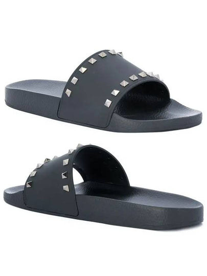 Men's Rockstud Rubber Slippers Black - VALENTINO - BALAAN 2