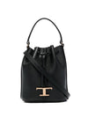 T Timeless Leather Micro Logo Bucket Bag Black - TOD'S - BALAAN.