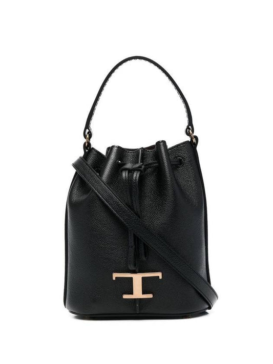 T Timeless Leather Micro Logo Bucket Bag Black - TOD'S - BALAAN 1