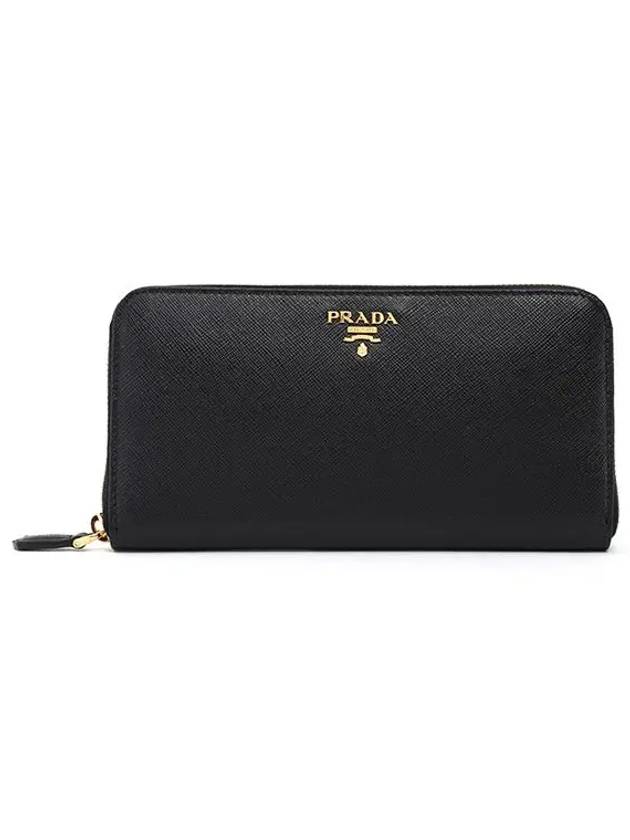 Saffiano Leather Zipper Long Wallet Black - PRADA - BALAAN 3