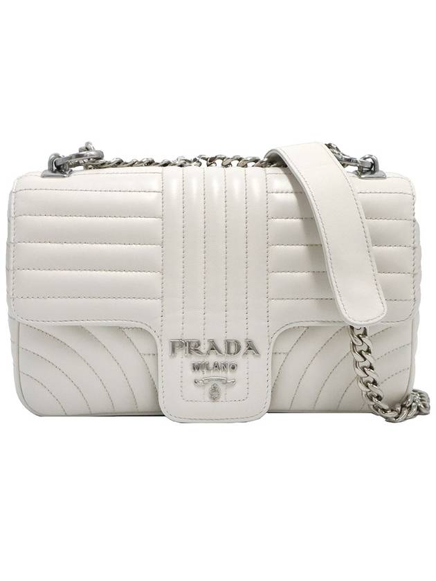 Prada 1BD108 PERVINCA White Nappa Silver Diagram Medium Chain Shoulder Bag - PRADA - BALAAN 1